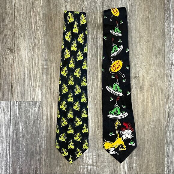 Dr. Seuss Neck Ties The Grinch & Green Eggs And Ham EUC - Picture 1 of 5